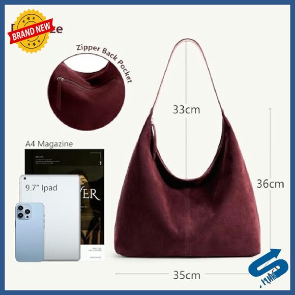 Slouchy Vegan Leather Tote Bag - Medium Hobo Purse for Work Travel